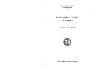 Anaxagoras' Theory of Matter (Studia Graeca Et Latina Gothoburgensia)