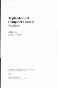 Applications of Computer Content Analysis (Progress in Communication Sciences, V. 17)