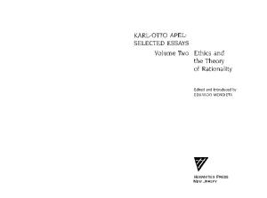 Karl-Otto Apel – Selected Essays – Vol. 2 – Ethics and the Theory of Rationality