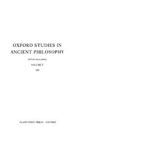 Oxford Studies in Ancient Philosophy: Volume V: 1987 (Oxford Studies in Ancient Philosophy)