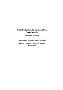 Solutions Manual An Introduction to Mathematical Cryptography