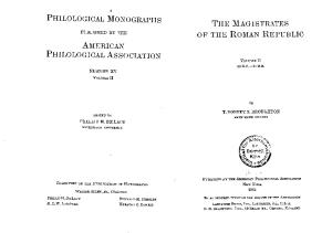 The Magistrates of the Roman Republic 99 B.C.-31 B.C. Vol. 2. (Philological Monographs)