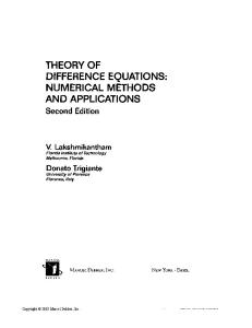 Theory of Difference Equations Numerical Methods and Applications
